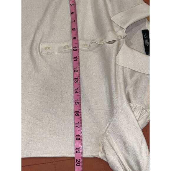 Lauren Ralph Lauren Cream Puff Sleeve Collared Knit Sweater Medium Womens - Picture 6 of 7